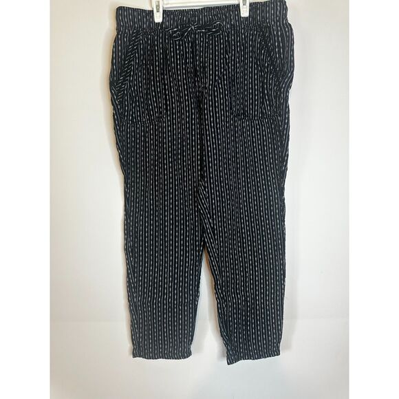 Old Navy Pull On Pants Textured Black White Stripe Drawstring Elastic Waist L - Picture 1 of 5